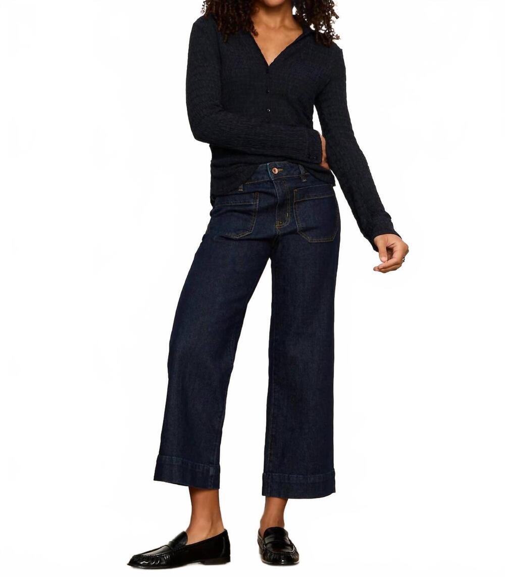 NEW SANCTUARY juno textured button front blouse in navy